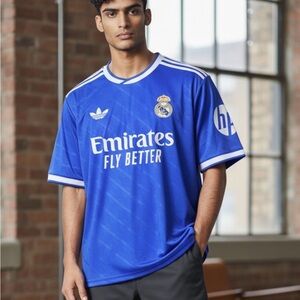 Real Madrid Blue and White Soccer Jersey Adidas Men's SIZE M New With Tags